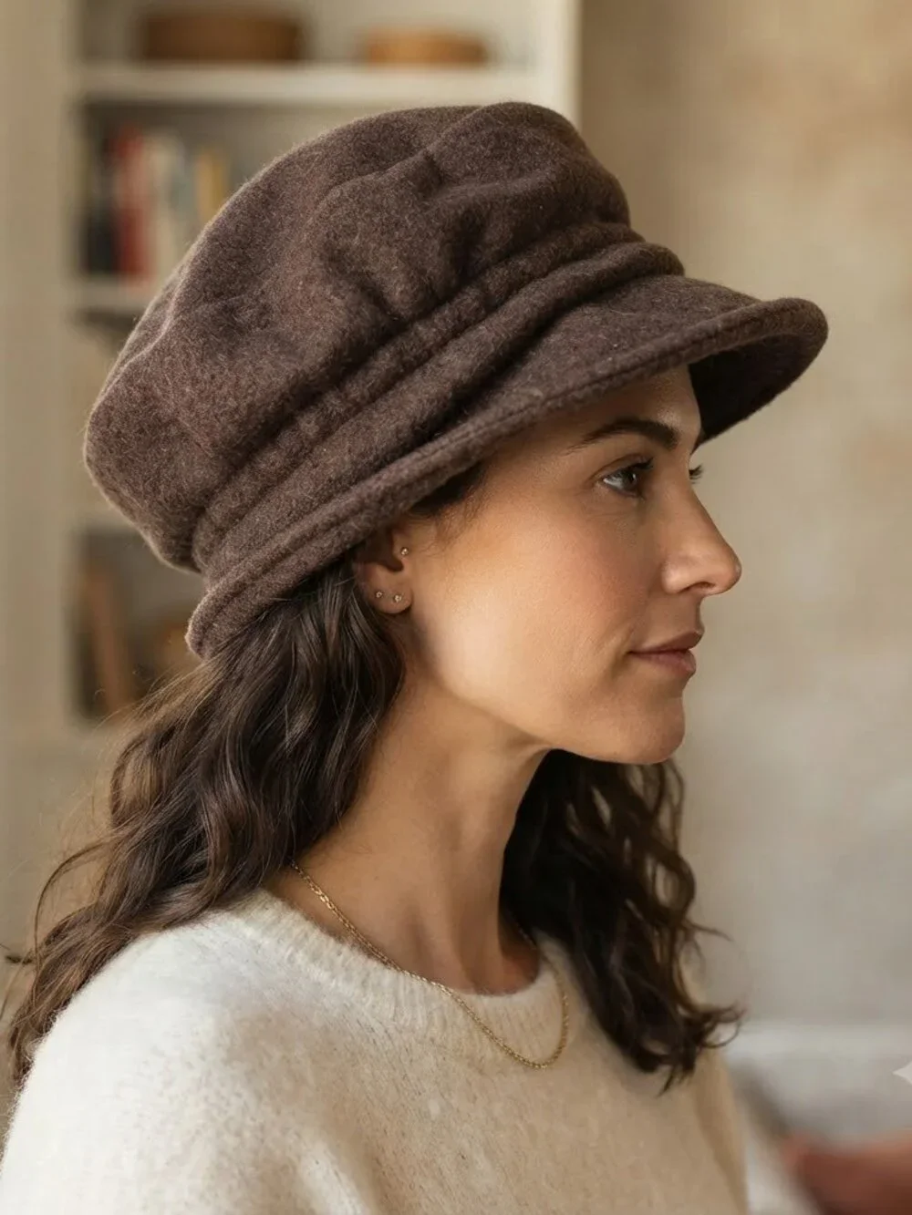 Slouchy Cloche Cap Hat Wool Blend Boho Hat Vintage Brown size M